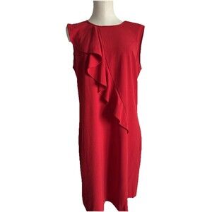 Nine West Dress Cascading Ruffle Sleeveless Red Unlined Women's Size 14
